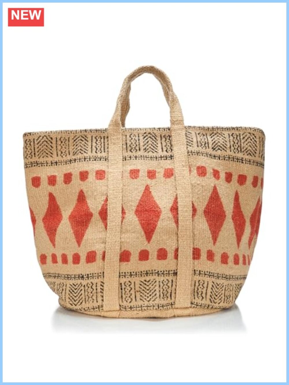 Jute Basket Tote with Cotton Contrast Flap Rope Handles